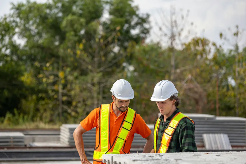 Two builders on site